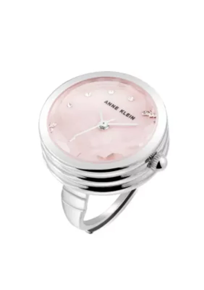 Anne Klein Women's Quartz Pink and Silver-Tone Metal Alloy Ring Watch, 20mm