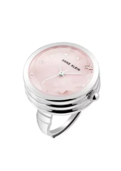 Anne Klein Women's Quartz Pink and Silver-Tone Metal Alloy Ring Watch, 20mm