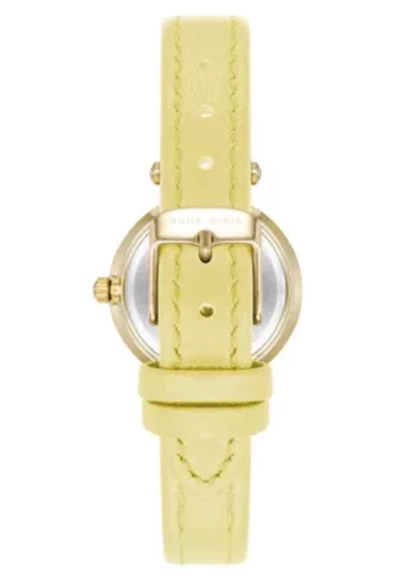 Anne Klein Women's Quartz Yellow Consider It Sustainable Leather and Gold-Tone Metal Alloy Strap Watch, 26mm