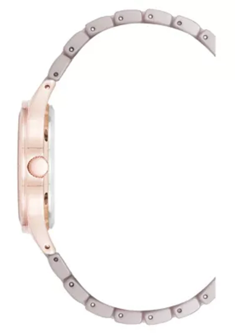 Anne Klein Women's Quartz Taupe Ceramic Bracelet Floral Dial Watch, 34mm