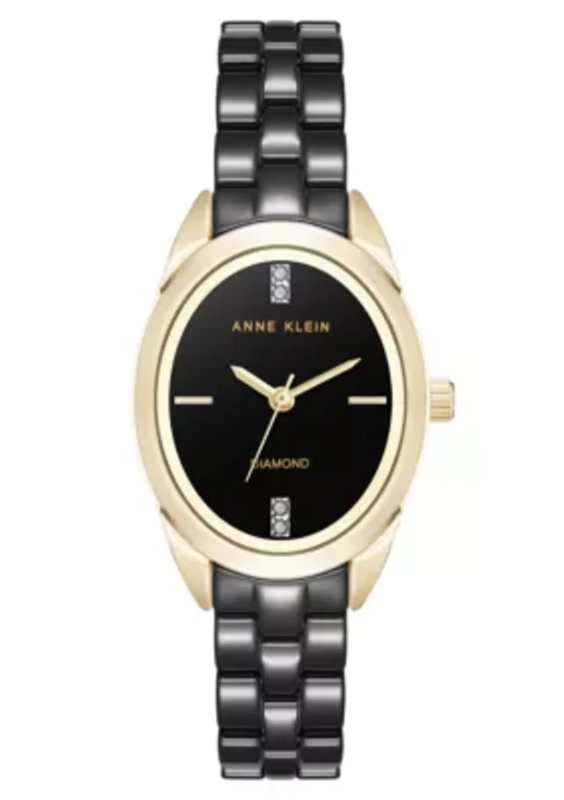 Anne Klein Women's Quartz Black Ceramic Oval Diamond Dial Watch, 27mm