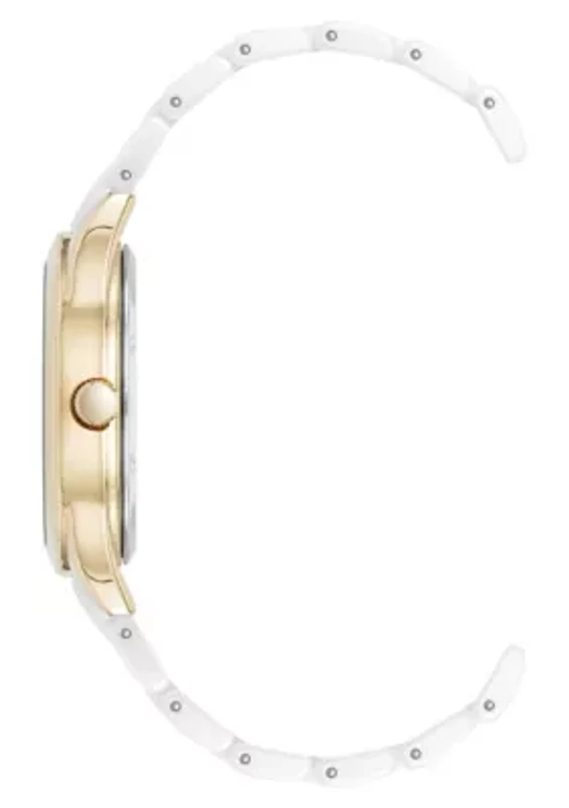 Anne Klein Women's Quartz White Ceramic Oval Diamond Dial Watch, 27mm