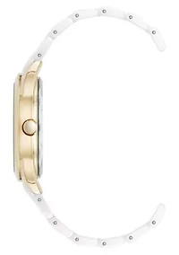 Anne Klein Women's Quartz White Ceramic Oval Diamond Dial Watch, 27mm