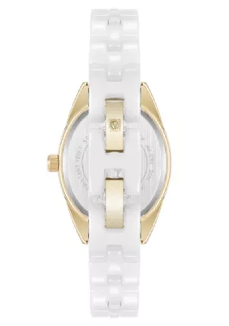 Anne Klein Women's Quartz White Ceramic Oval Diamond Dial Watch, 27mm