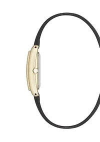 Rectangular Gold Tone Black Faux Leather Watch