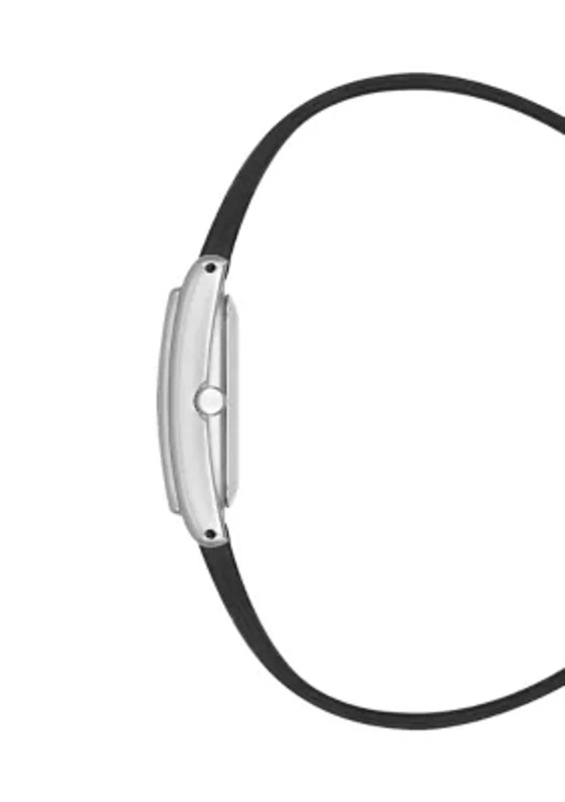 Women's Quartz Rectangular Silver-tone Black Faux Leather Watch