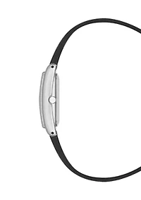 Women's Quartz Rectangular Silver-tone Black Faux Leather Watch