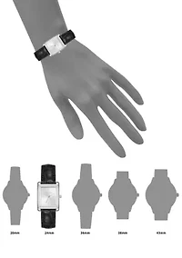 Women's Quartz Rectangular Silver-tone Black Faux Leather Watch