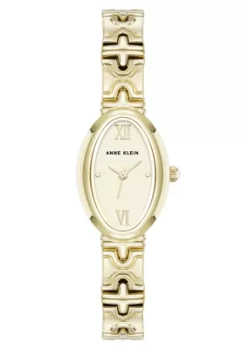 Anne Klein Women's Enduring Oval Gold-Tone Metal Alloy Bracelet Watch, 20mm