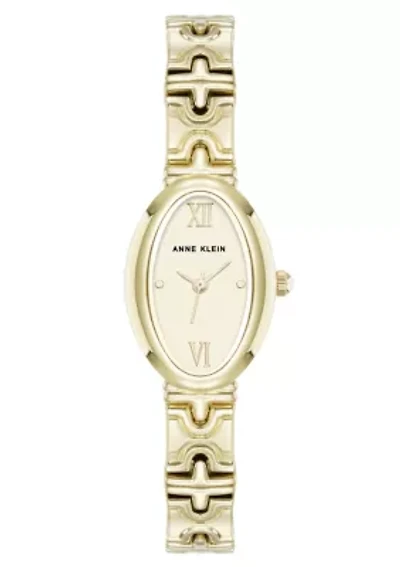 Anne Klein Women's Enduring Oval Gold-Tone Metal Alloy Bracelet Watch, 20mm