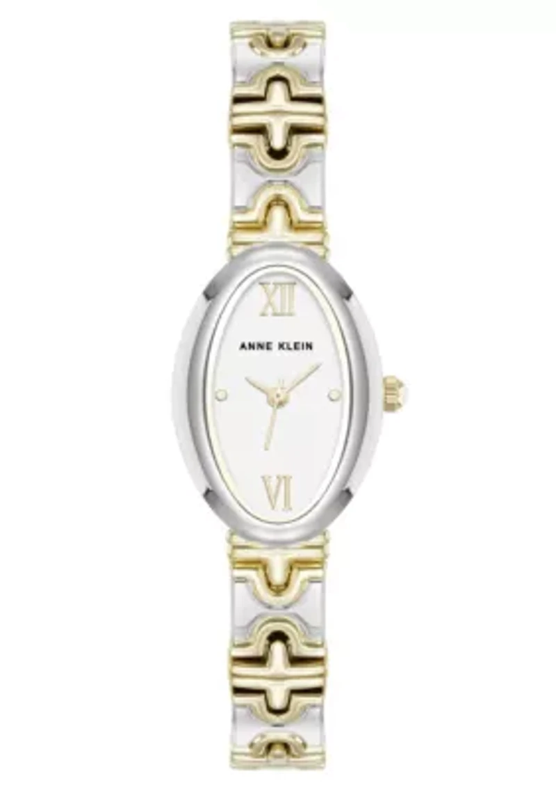 Anne Klein Women's Enduring Oval Two-Tone Metal Alloy Bracelet Watch, 20mm
