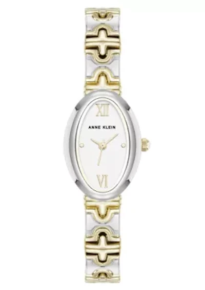Anne Klein Women's Enduring Oval Two-Tone Metal Alloy Bracelet Watch, 20mm