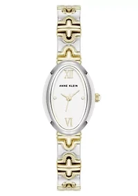 Anne Klein Women's Enduring Oval Two-Tone Metal Alloy Bracelet Watch, 20mm