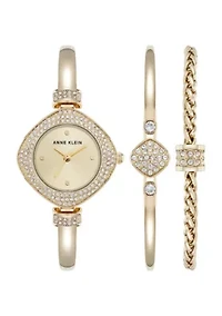 Anne Klein Women's Premium Gold-Tone Metal Alloy Crystal Accented Bangle Watch Set, 29mm
