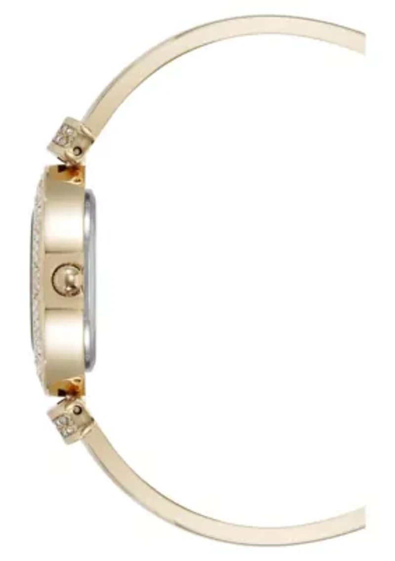 Anne Klein Women's Premium Gold-Tone Metal Alloy Crystal Accented Bangle Watch Set, 29mm