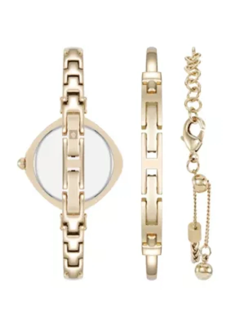 Anne Klein Women's Premium Gold-Tone Metal Alloy Crystal Accented Bangle Watch Set, 29mm