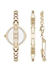 Anne Klein Women's Premium Gold-Tone Metal Alloy Crystal Accented Bangle Watch Set, 29mm