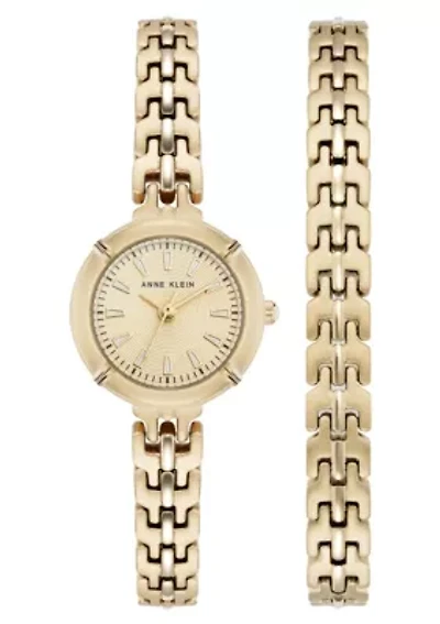 Anne Klein Women's Modern Easy To Read Dial Gold-Tone Metal Alloy Bracelet Watch Set, 22mm