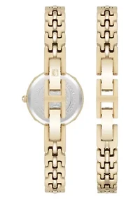 Anne Klein Women's Modern Easy To Read Dial Gold-Tone Metal Alloy Bracelet Watch Set, 22mm