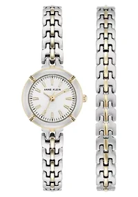 Anne Klein Women's Modern Easy To Read Dial Two-Tone Metal Alloy Bracelet Watch Set, 22mm