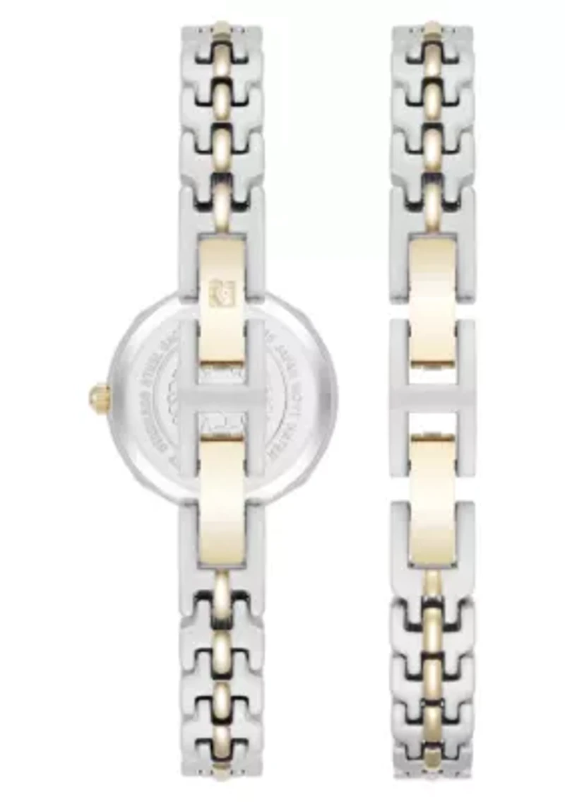 Anne Klein Women's Modern Easy To Read Dial Two-Tone Metal Alloy Bracelet Watch Set, 22mm