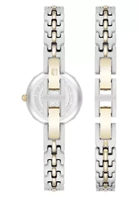 Anne Klein Women's Modern Easy To Read Dial Two-Tone Metal Alloy Bracelet Watch Set, 22mm