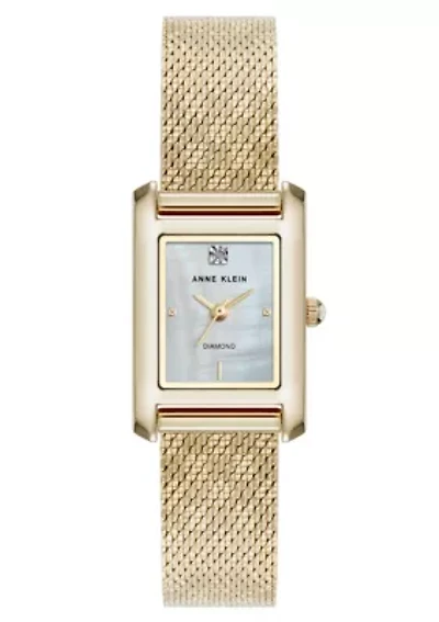 Anne Klein Women's Quartz Petite Diamond Dial Gold-Tone Stainless Steel Mesh Watch, 20mm