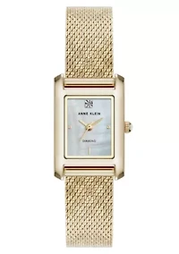 Anne Klein Women's Quartz Petite Diamond Dial Gold-Tone Stainless Steel Mesh Watch, 20mm