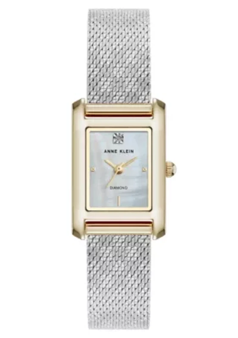 Anne Klein Women's Quartz Petite Diamond Dial Two-Tone Stainless Steel Mesh Watch, 20mm
