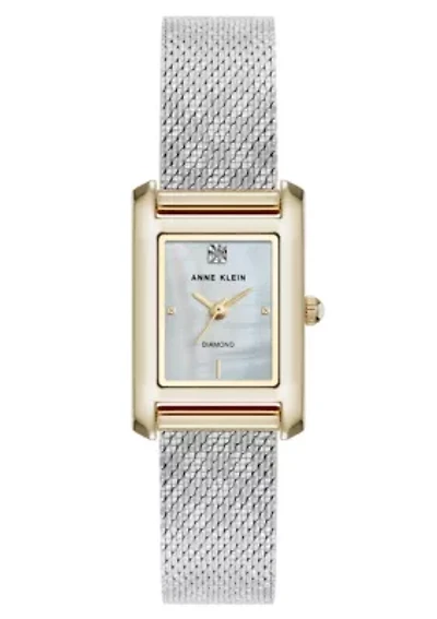 Anne Klein Women's Quartz Petite Diamond Dial Two-Tone Stainless Steel Mesh Watch, 20mm