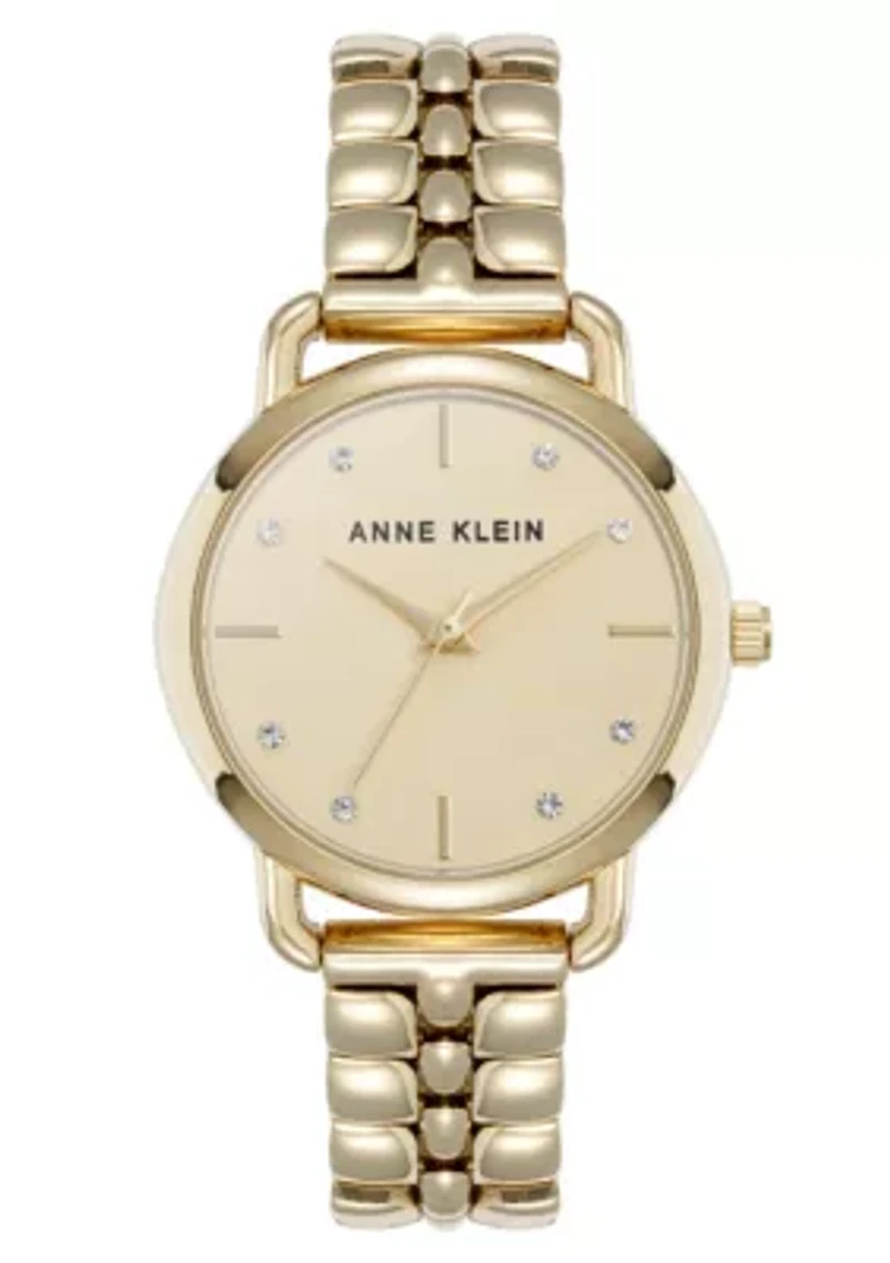 Anne Klein Women's Quartz Signature Gold-Tone Metal Alloy Round Crystal Dial Watch, 30mm
