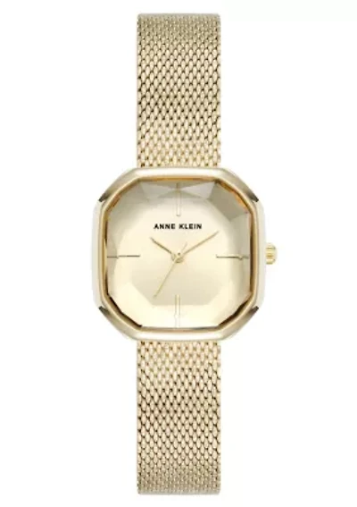 Anne Klein Women's Quartz Estate Octagonal Gold-Tone Stainless Steel Mesh Bracelet Watch, 24mm