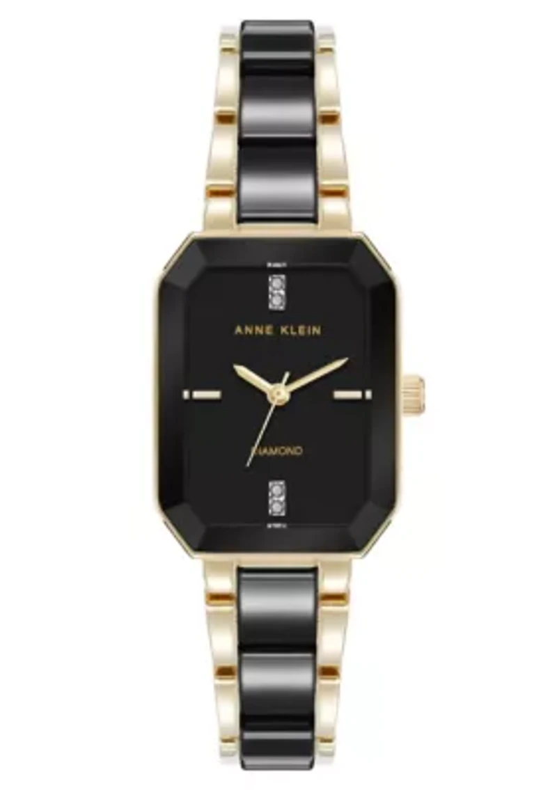 Anne Klein Women's Octagonal Gold-Tone Metal Alloy and Black Ceramic Bracelet Watch, 24mm