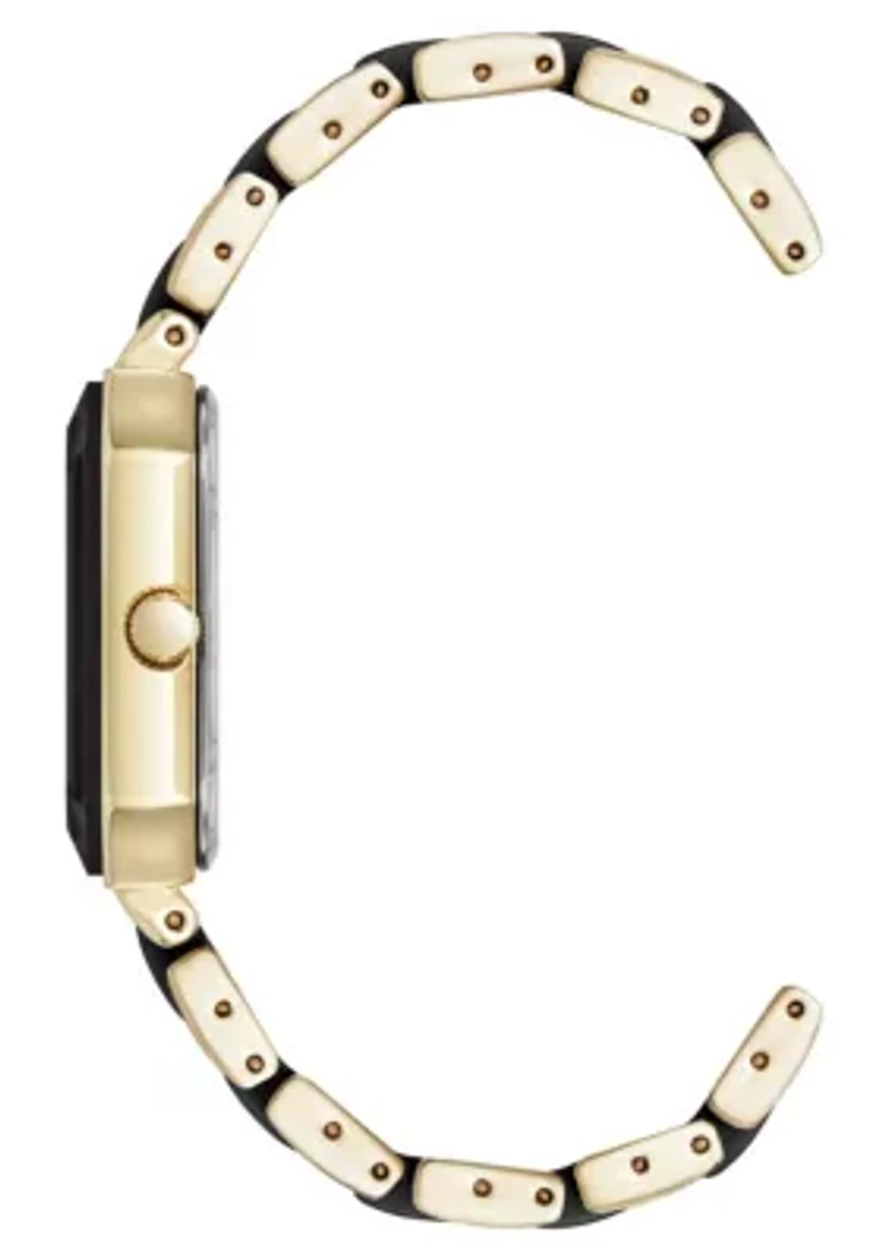 Anne Klein Women's Octagonal Gold-Tone Metal Alloy and Black Ceramic Bracelet Watch, 24mm