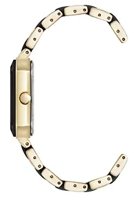 Anne Klein Women's Octagonal Gold-Tone Metal Alloy and Black Ceramic Bracelet Watch, 24mm