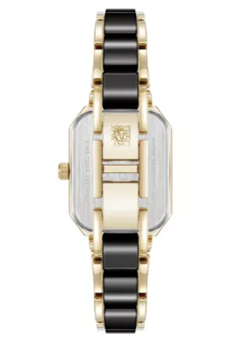 Anne Klein Women's Octagonal Gold-Tone Metal Alloy and Black Ceramic Bracelet Watch, 24mm