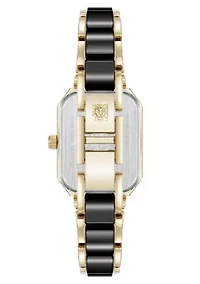 Anne Klein Women's Octagonal Gold-Tone Metal Alloy and Black Ceramic Bracelet Watch, 24mm