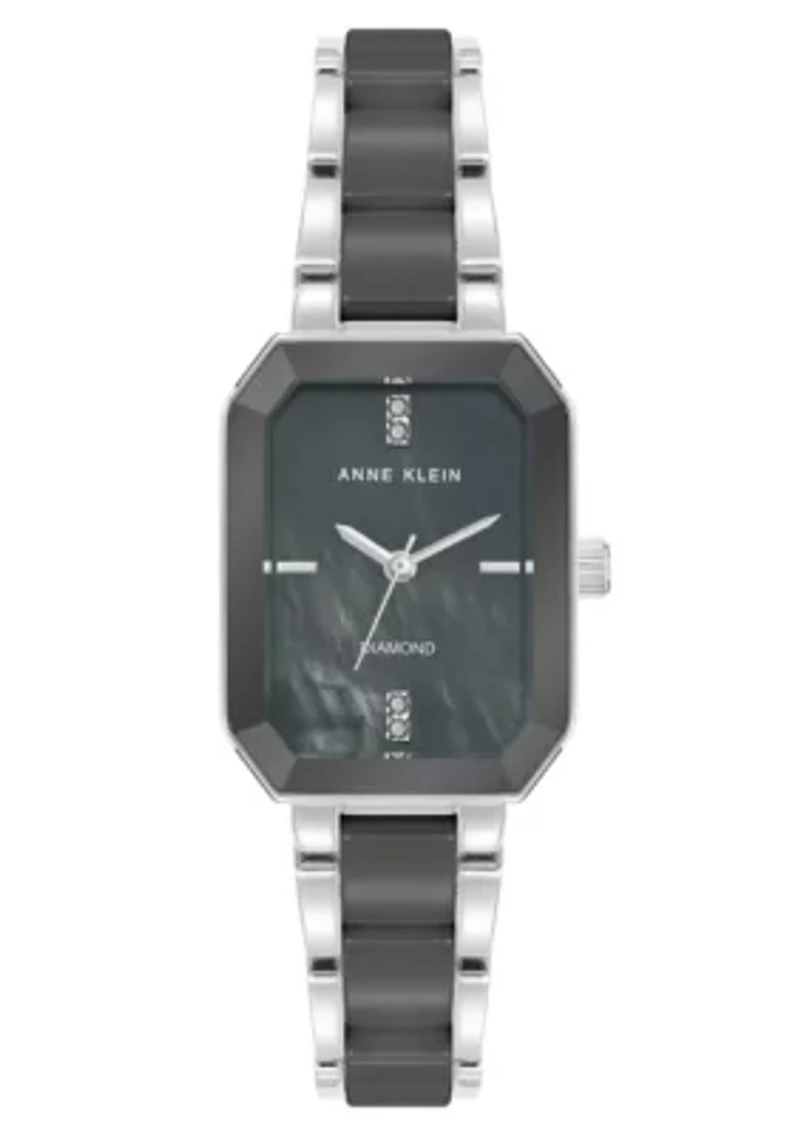 Anne Klein Women's Octagonal Silver-Tone Metal Alloy and Gray Ceramic Bracelet Watch, 24mm