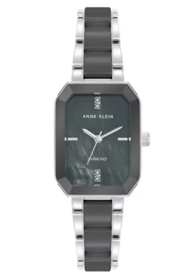 Anne Klein Women's Octagonal Silver-Tone Metal Alloy and Gray Ceramic Bracelet Watch, 24mm