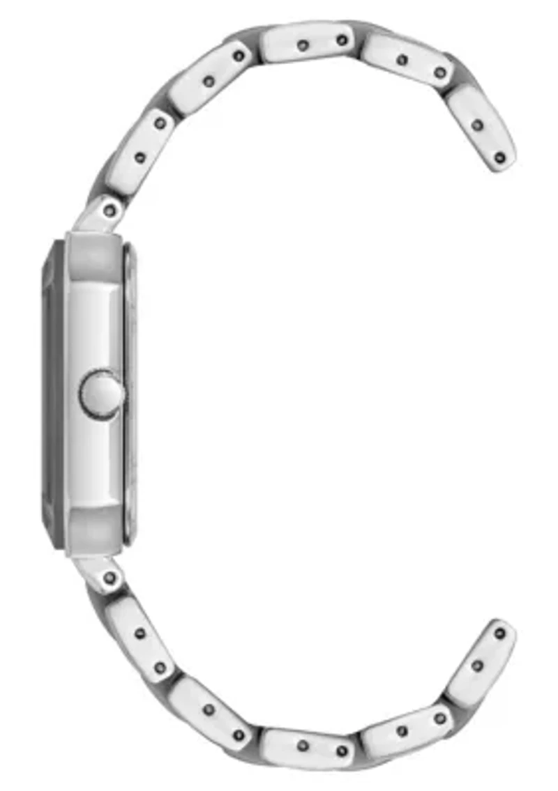 Anne Klein Women's Octagonal Silver-Tone Metal Alloy and Gray Ceramic Bracelet Watch, 24mm