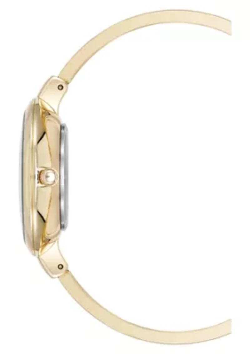 Anne Klein Women's Floral Dial Gold-Tone Metal Alloy Bangle Watch Set, 32mm