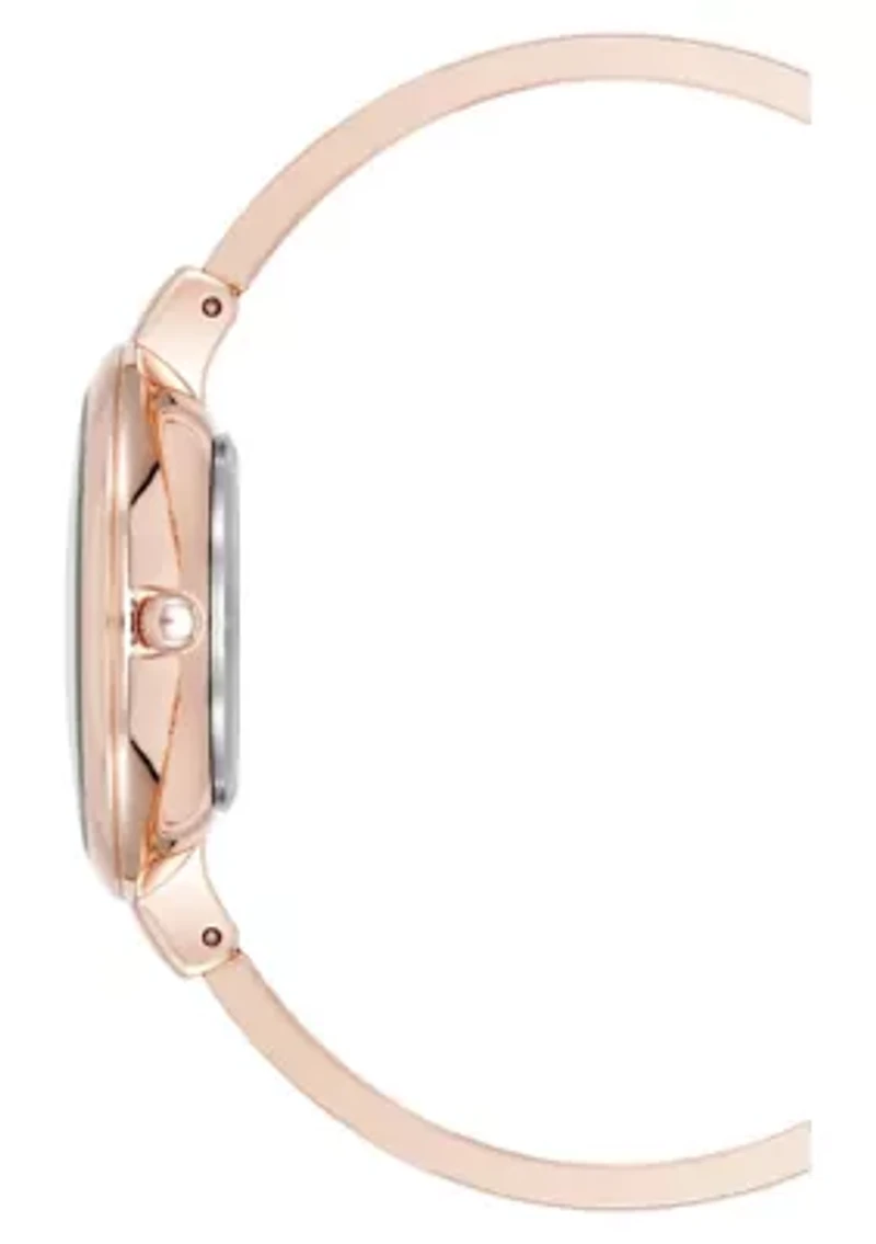 Anne Klein Women's Floral Dial Rose Gold-Tone Metal Alloy Bangle Watch Set, 32mm