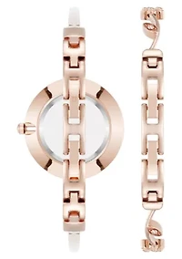 Anne Klein Women's Floral Dial Rose Gold-Tone Metal Alloy Bangle Watch Set, 32mm