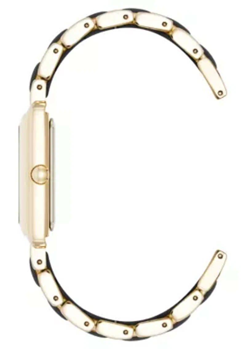Anne Klein Women's Rectangular Black Silicone and Gold-Tone Metal Alloy Bracelet Watch, 26mm