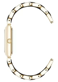 Anne Klein Women's Rectangular Black Silicone and Gold-Tone Metal Alloy Bracelet Watch, 26mm