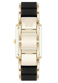 Anne Klein Women's Rectangular Black Silicone and Gold-Tone Metal Alloy Bracelet Watch, 26mm
