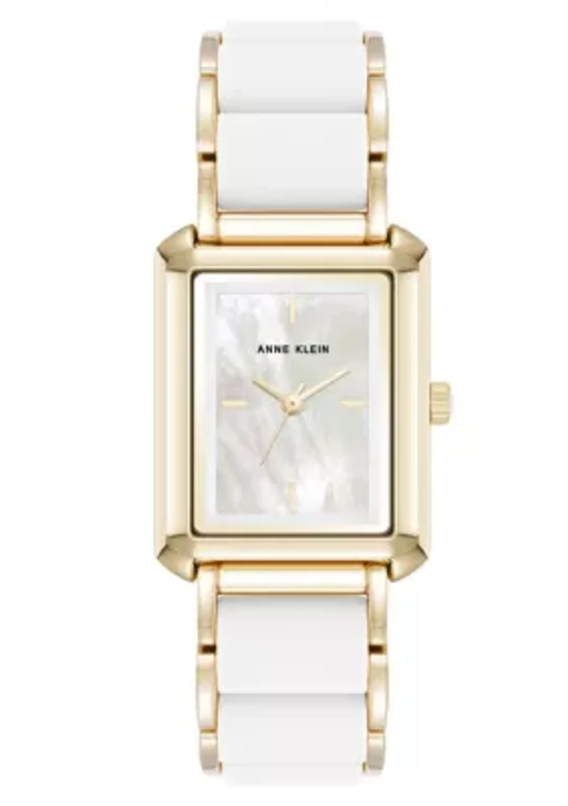 Anne Klein Women's Rectangular Silicone and Gold-Tone Metal Alloy Bracelet Watch