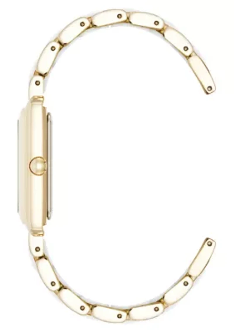 Anne Klein Women's Rectangular Silicone and Gold-Tone Metal Alloy Bracelet Watch