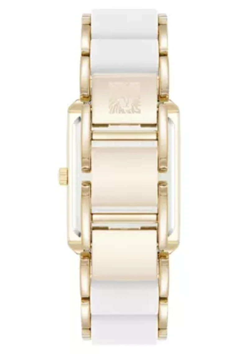 Anne Klein Women's Rectangular Silicone and Gold-Tone Metal Alloy Bracelet Watch