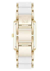Anne Klein Women's Rectangular Silicone and Gold-Tone Metal Alloy Bracelet Watch